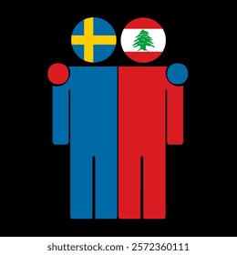 Flat illustration of two human figures with Sweden and Lebanon flags as heads. Minimalistic design, isolated background.