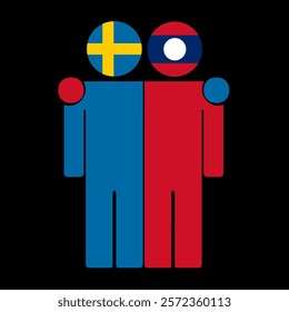 Flat illustration of two human figures with Sweden and Laos flags as heads. Minimalistic design, isolated background.