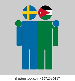 Flat illustration of two human figures with Sweden and Jordan flags as heads. Minimalistic design, isolated background.