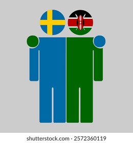 Flat illustration of two human figures with Sweden and Kenya flags as heads. Minimalistic design, isolated background.