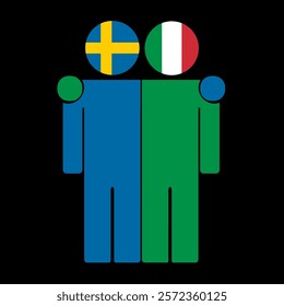 Flat illustration of two human figures with Sweden and Italy flags as heads. Minimalistic design, isolated background.