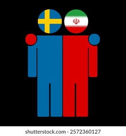 Flat illustration of two human figures with Sweden and Iran flags as heads. Minimalistic design, isolated background.