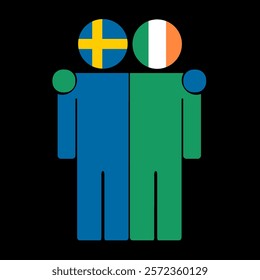 Flat illustration of two human figures with Sweden and Ireland flags as heads. Minimalistic design, isolated background.