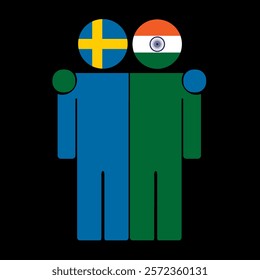 Flat illustration of two human figures with Sweden and India flags as heads. Minimalistic design, isolated background.