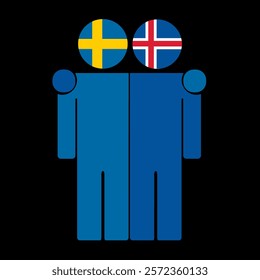 Flat illustration of two human figures with Sweden and Iceland flags as heads. Minimalistic design, isolated background.