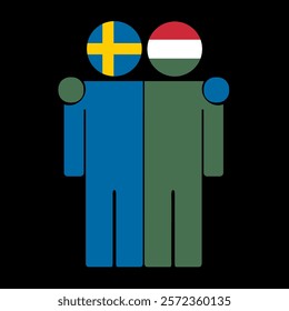 Flat illustration of two human figures with Sweden and Hungary flags as heads. Minimalistic design, isolated background.