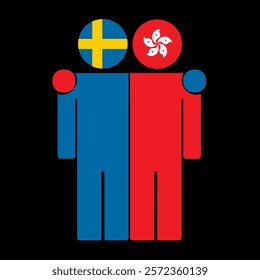 Flat illustration of two human figures with Sweden and Hong Kong flags as heads. Minimalistic design, isolated background.