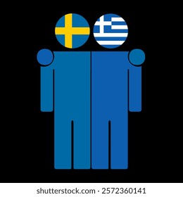 Flat illustration of two human figures with Sweden and Greece flags as heads. Minimalistic design, isolated background.