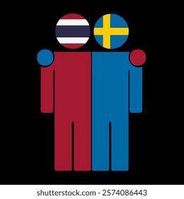 Flat illustration of two human figures with Thailand and Sweden flags as heads. Minimalistic design, isolated background.