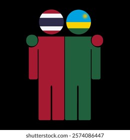 Flat illustration of two human figures with Thailand and Rwanda flags as heads. Minimalistic design, isolated background.