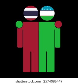 Flat illustration of two human figures with Thailand and Uzbekistan flags as heads. Minimalistic design, isolated background.