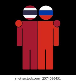 Flat illustration of two human figures with Thailand and Russia flags as heads. Minimalistic design, isolated background.