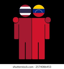 Flat illustration of two human figures with Thailand and Venezuela flags as heads. Minimalistic design, isolated background.