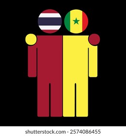 Flat illustration of two human figures with Thailand and Senegal flags as heads. Minimalistic design, isolated background.