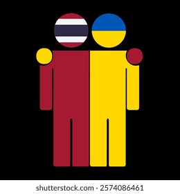 Flat illustration of two human figures with Thailand and Ukraine flags as heads. Minimalistic design, isolated background.