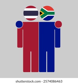 Flat illustration of two human figures with Thailand and South Africa flags as heads. Minimalistic design, isolated background.