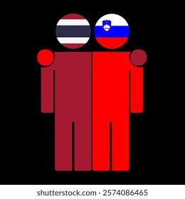 Flat illustration of two human figures with Thailand and Slovenia flags as heads. Minimalistic design, isolated background.