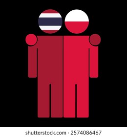 Flat illustration of two human figures with Thailand and Poland flags as heads. Minimalistic design, isolated background.