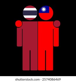 Flat illustration of two human figures with Thailand and Taiwan flags as heads. Minimalistic design, isolated background.