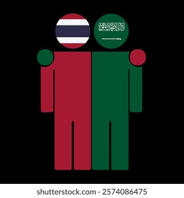 Flat illustration of two human figures with Thailand and Saudi Arabia flags as heads. Minimalistic design, isolated background.