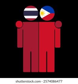 Flat illustration of two human figures with Thailand and Philippines flags as heads. Minimalistic design, isolated background.