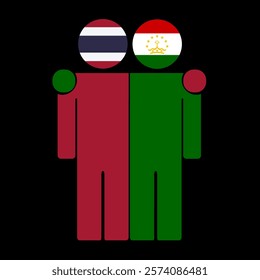 Flat illustration of two human figures with Thailand and Tajikistan flags as heads. Minimalistic design, isolated background.