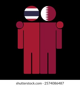 Flat illustration of two human figures with Thailand and Qatar flags as heads. Minimalistic design, isolated background.