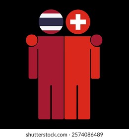 Flat illustration of two human figures with Thailand and Switzerland flags as heads. Minimalistic design, isolated background.