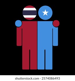 Flat illustration of two human figures with Thailand and Somalia flags as heads. Minimalistic design, isolated background.