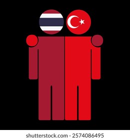 Flat illustration of two human figures with Thailand and Turkey flags as heads. Minimalistic design, isolated background.