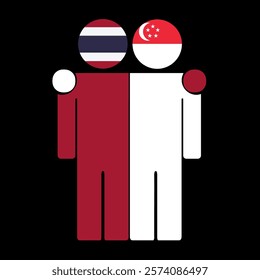 Flat illustration of two human figures with Thailand and Singapore flags as heads. Minimalistic design, isolated background.