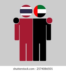 Flat illustration of two human figures with Thailand and UAE flags as heads. Minimalistic design, isolated background.