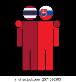 Flat illustration of two human figures with Thailand and Slovakia flags as heads. Minimalistic design, isolated background.