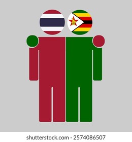 Flat illustration of two human figures with Thailand and Zimbabwe flags as heads. Minimalistic design, isolated background.