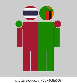 Flat illustration of two human figures with Thailand and Zambia flags as heads. Minimalistic design, isolated background.