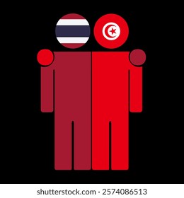 Flat illustration of two human figures with Thailand and Tunisia flags as heads. Minimalistic design, isolated background.