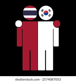 Flat illustration of two human figures with Thailand and South Korea flags as heads. Minimalistic design, isolated background.