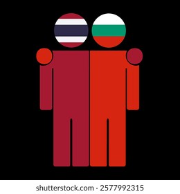 Flat illustration of two human figures with Thailand and Bulgaria flags as heads. Minimalistic design, isolated background.