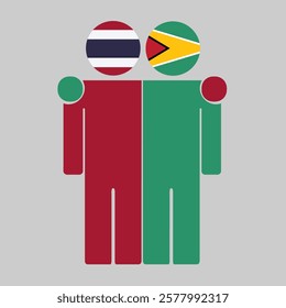 Flat illustration of two human figures with Thailand and Guyana flags as heads. Minimalistic design, isolated background.