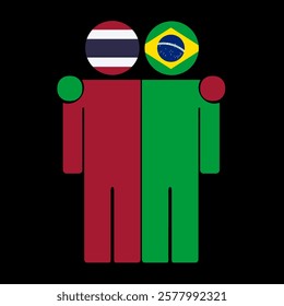 Flat illustration of two human figures with Thailand and Brazil flags as heads. Minimalistic design, isolated background.