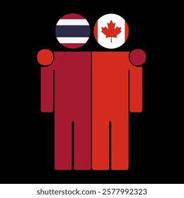 Flat illustration of two human figures with Thailand and Canada flags as heads. Minimalistic design, isolated background.