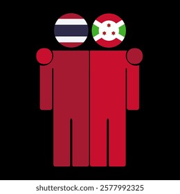 Flat illustration of two human figures with Thailand and Burundi flags as heads. Minimalistic design, isolated background.