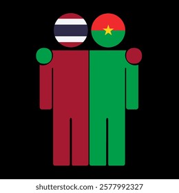 Flat illustration of two human figures with Thailand and Burkina Faso flags as heads. Minimalistic design, isolated background.