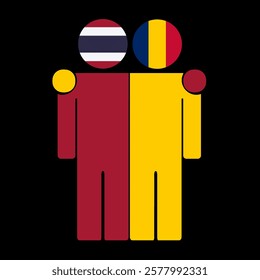 Flat illustration of two human figures with Thailand and Chad flags as heads. Minimalistic design, isolated background.