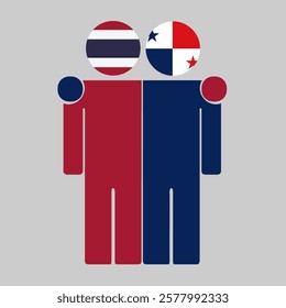 Flat illustration of two human figures with Thailand and Panama flags as heads. Minimalistic design, isolated background.