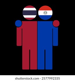 Flat illustration of two human figures with Thailand and Paraguay flags as heads. Minimalistic design, isolated background.