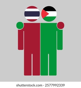 Flat illustration of two human figures with Thailand and Palestine flags as heads. Minimalistic design, isolated background.