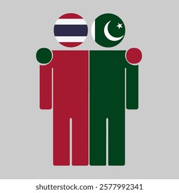 Flat illustration of two human figures with Thailand and Pakistan flags as heads. Minimalistic design, isolated background.