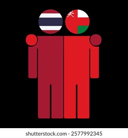 Flat illustration of two human figures with Thailand and Oman flags as heads. Minimalistic design, isolated background.