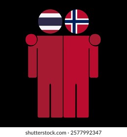 Flat illustration of two human figures with Thailand and Norway flags as heads. Minimalistic design, isolated background.